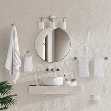 Egan 23.25" 3-Light Classic Cottage Vanity Light with Frosted Glass Shades and Bathroom Hardware Accessory Set - JONATHAN Y